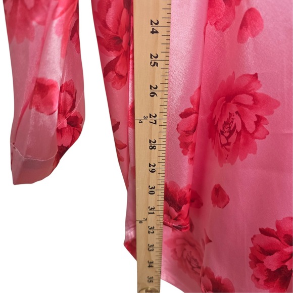 Cacique Pink Red Floral Women Satin Button Front Nightshirt Sleepwear Size 22/24 - Picture 6 of 7
